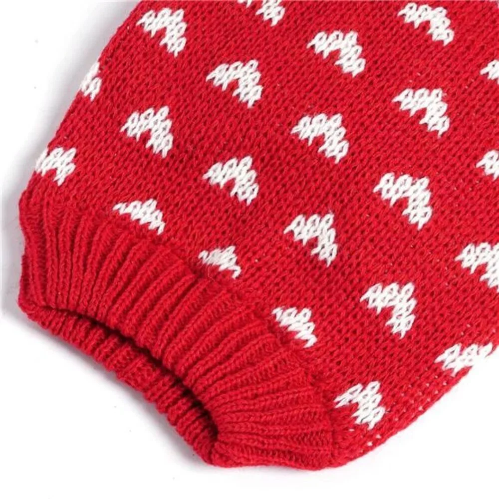 Red Dog & Cat Sweater Knitted Heart Puppy Pullover Warm Soft Holidays Clothes
